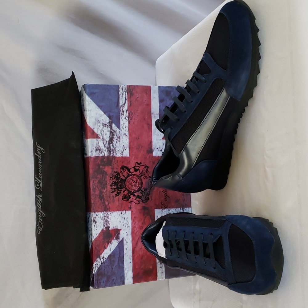 NEW Men's English Laundry Luca Leather And Suede Blue Sneaker